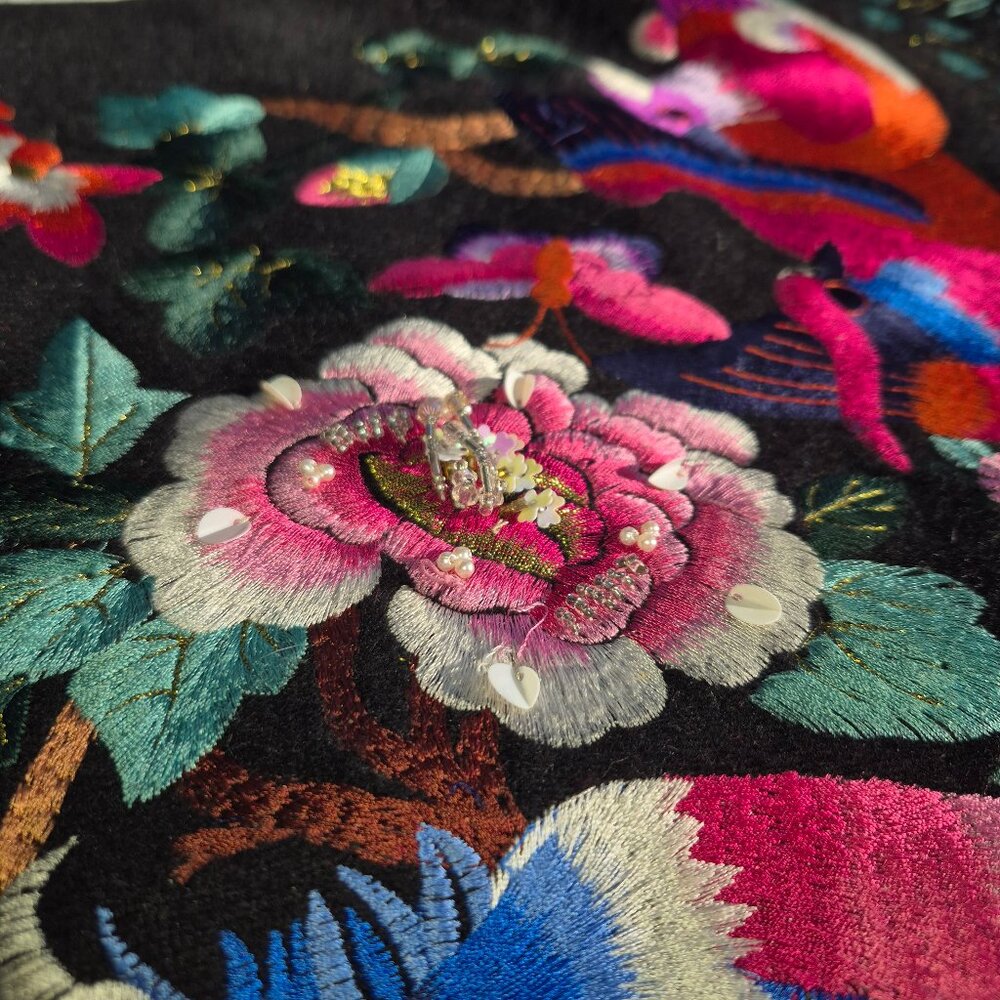 Embroidered wool dress-Wearable Art-Floral Woodland Embroidery
